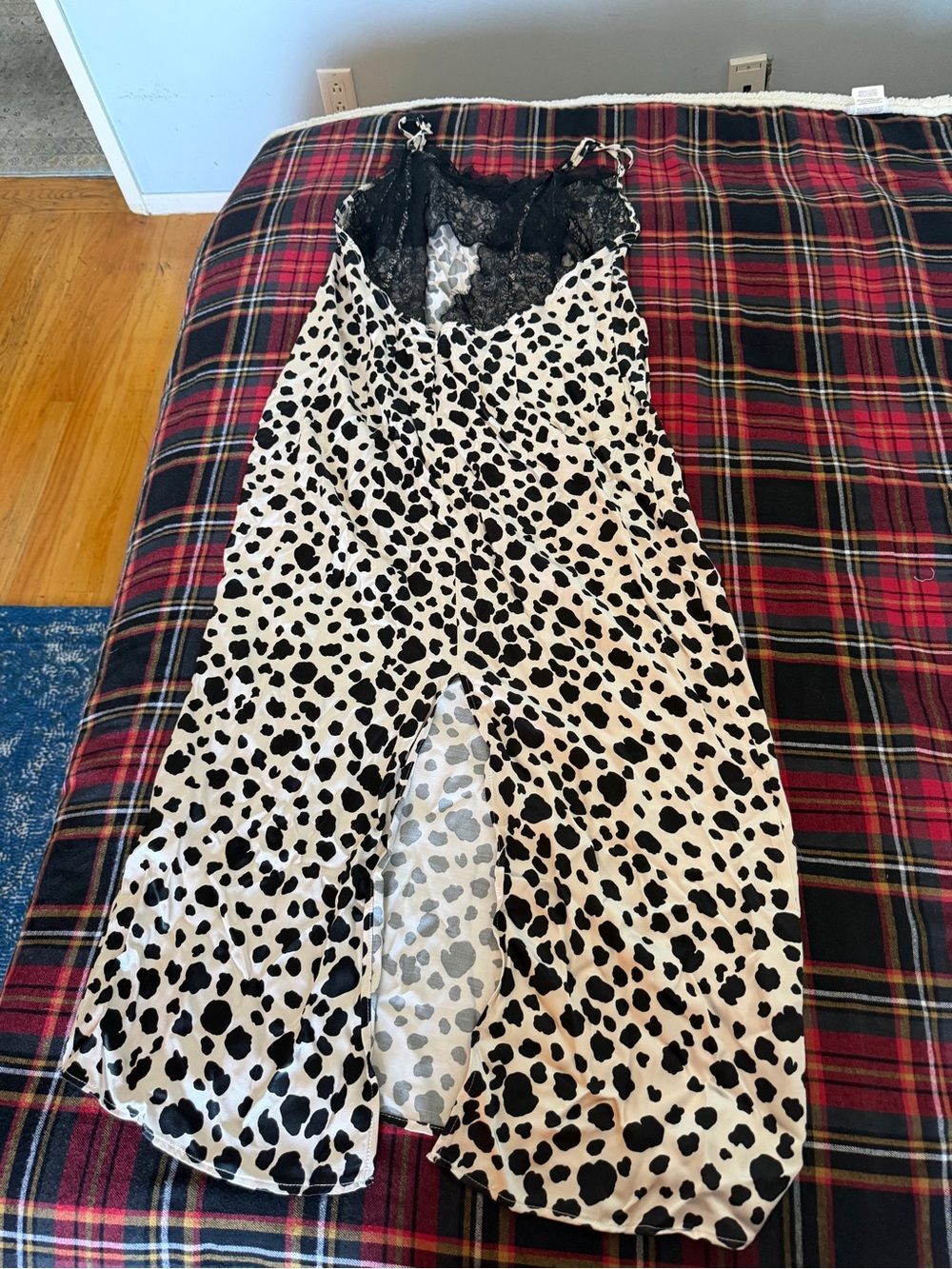 Anthropologie Black and White Dalmatian Print Midi Dress with Lace
